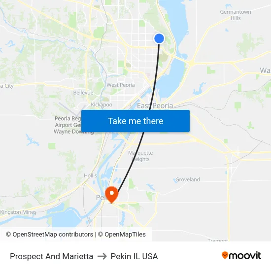 Prospect And Marietta to Pekin IL USA map