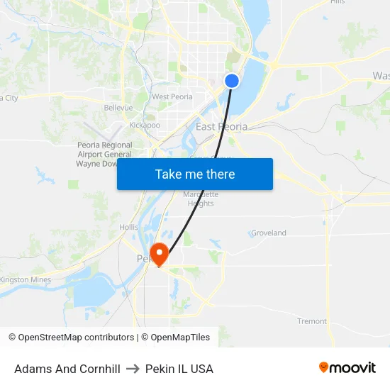 Adams And Cornhill to Pekin IL USA map