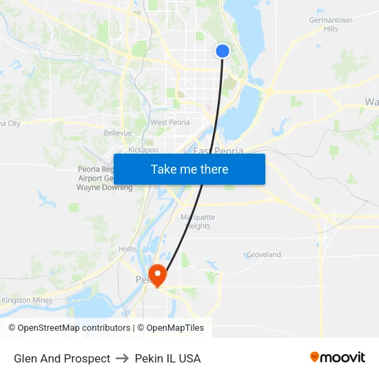 Glen And Prospect to Pekin IL USA map