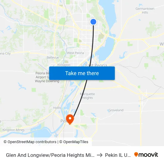 Glen And Longview/Peoria Heights Middle to Pekin IL USA map