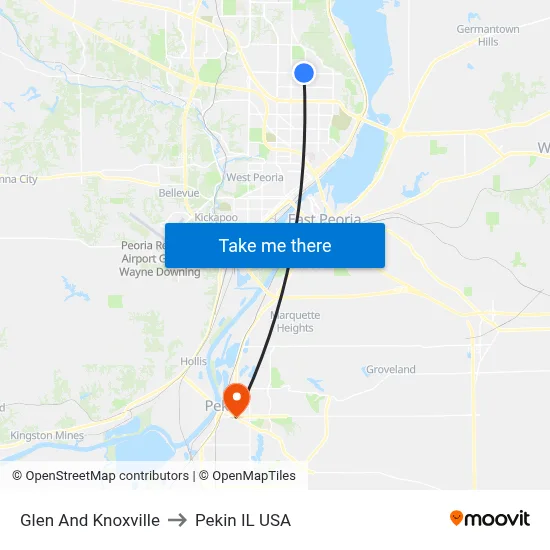 Glen And Knoxville to Pekin IL USA map