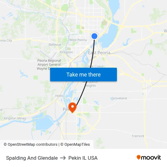 Spalding And Glendale to Pekin IL USA map
