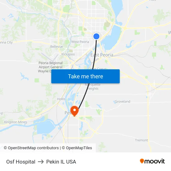 Osf Hospital to Pekin IL USA map