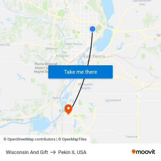 Wisconsin And Gift to Pekin IL USA map