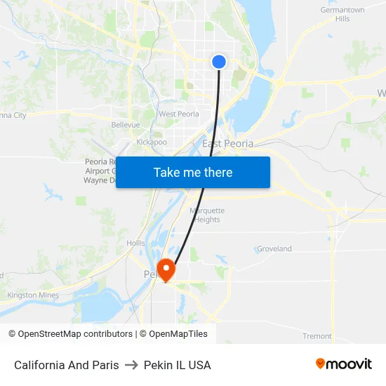 California And Paris to Pekin IL USA map