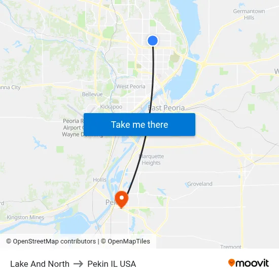 Lake And North to Pekin IL USA map