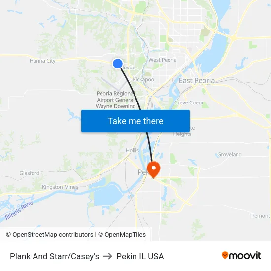Plank And Starr/Casey's to Pekin IL USA map