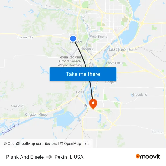 Plank And Eisele to Pekin IL USA map