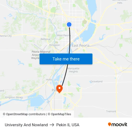 University And Nowland to Pekin IL USA map