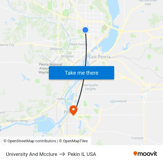 University And Mcclure to Pekin IL USA map