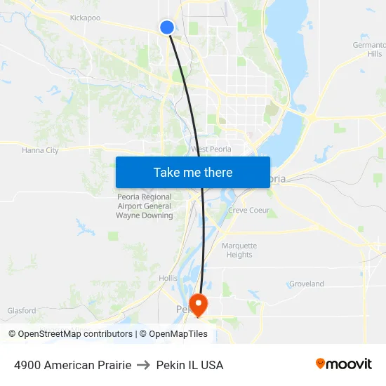 4900 American Prairie to Pekin IL USA map