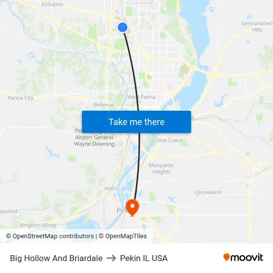 Big Hollow And Briardale to Pekin IL USA map
