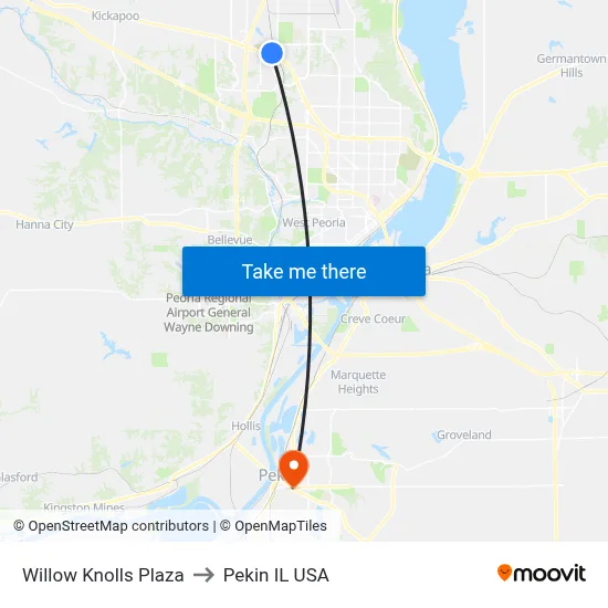 Willow Knolls Plaza to Pekin IL USA map