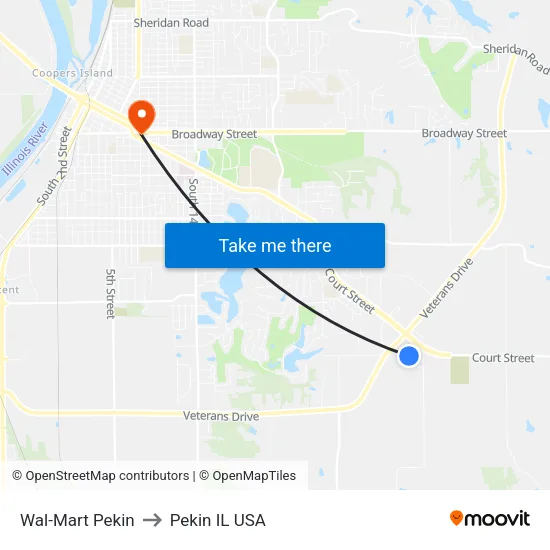 Wal-Mart Pekin to Pekin IL USA map