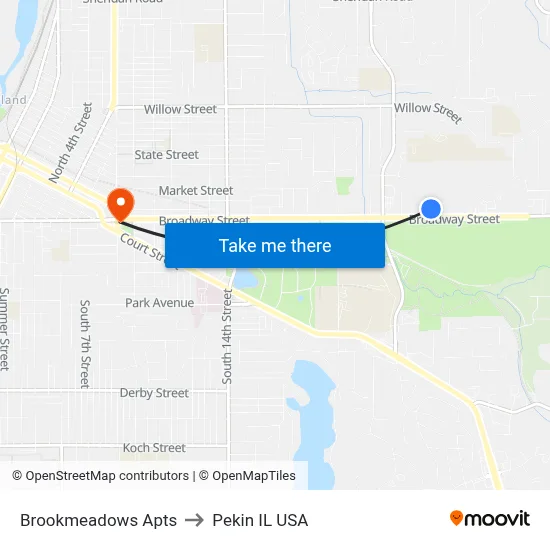 Brookmeadows Apts to Pekin IL USA map