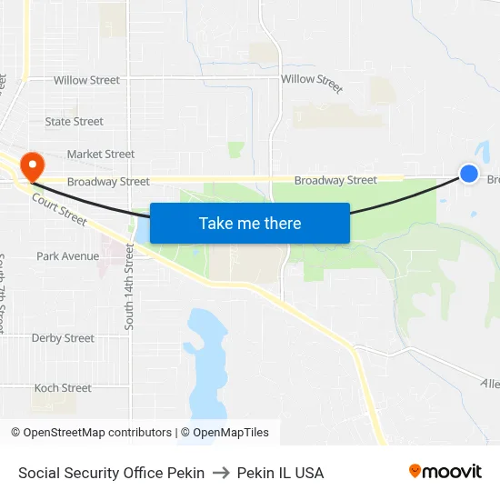 Social Security Office Pekin to Pekin IL USA map