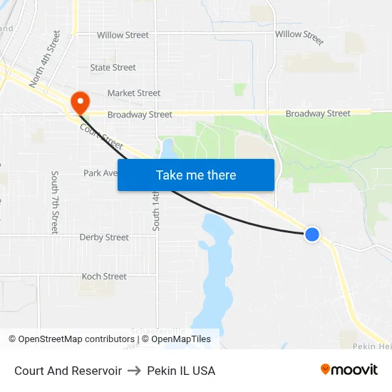 Court And Reservoir to Pekin IL USA map