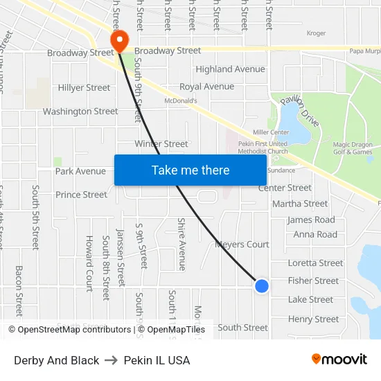Derby And Black to Pekin IL USA map