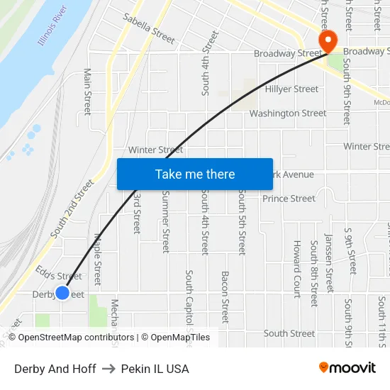 Derby And Hoff to Pekin IL USA map