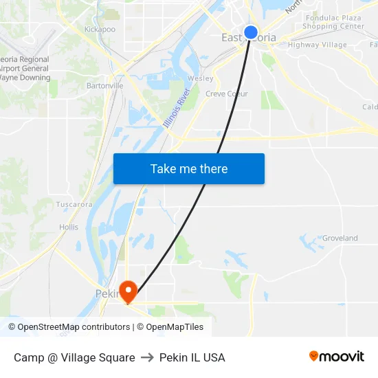 Camp @ Village Square to Pekin IL USA map