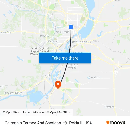 Colombia Terrace And Sheridan to Pekin IL USA map