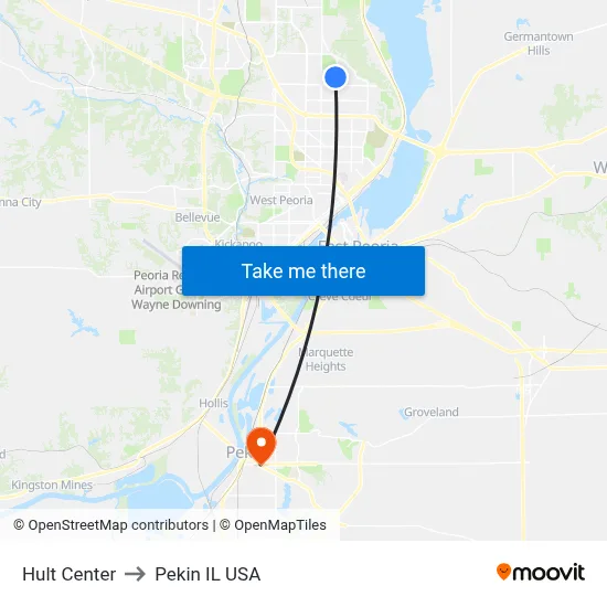 Hult Center to Pekin IL USA map