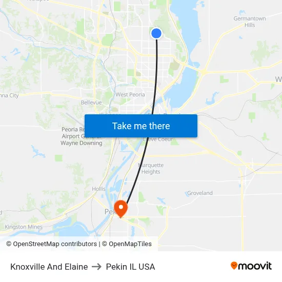 Knoxville And Elaine to Pekin IL USA map