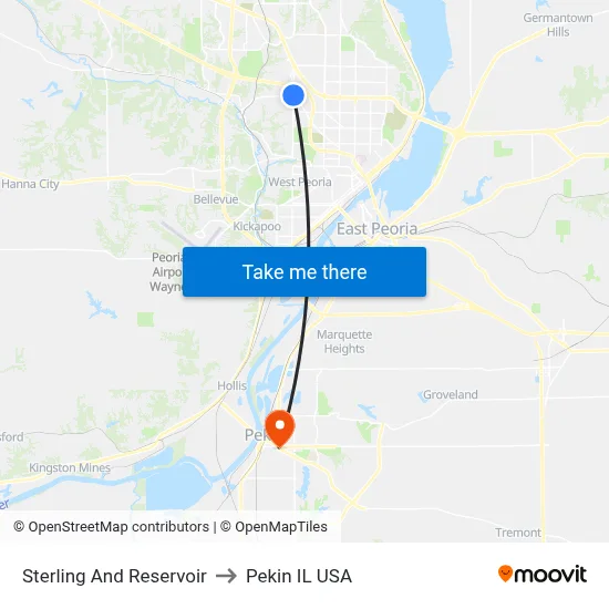 Sterling And Reservoir to Pekin IL USA map