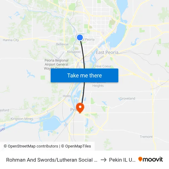 Rohman And Swords/Lutheran Social Servic to Pekin IL USA map