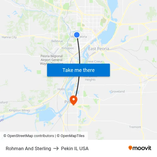 Rohman And Sterling to Pekin IL USA map