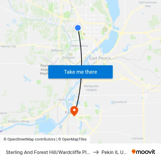 Sterling And Forest Hill/Wardcliffe Plaz to Pekin IL USA map