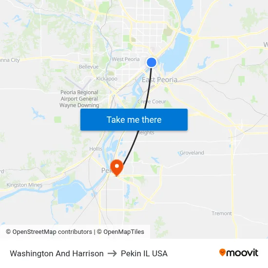 Washington And Harrison to Pekin IL USA map