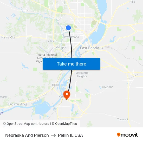 Nebraska And Pierson to Pekin IL USA map