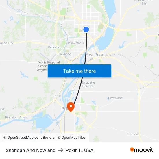 Sheridan And Nowland to Pekin IL USA map