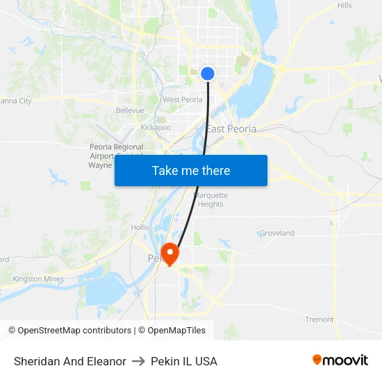 Sheridan And Eleanor to Pekin IL USA map