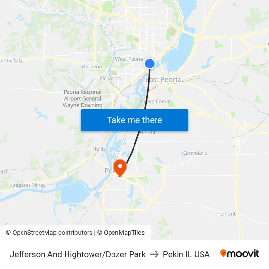 Jefferson And Hightower/Dozer Park to Pekin IL USA map