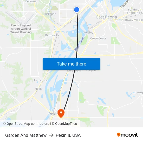 Garden And Matthew to Pekin IL USA map