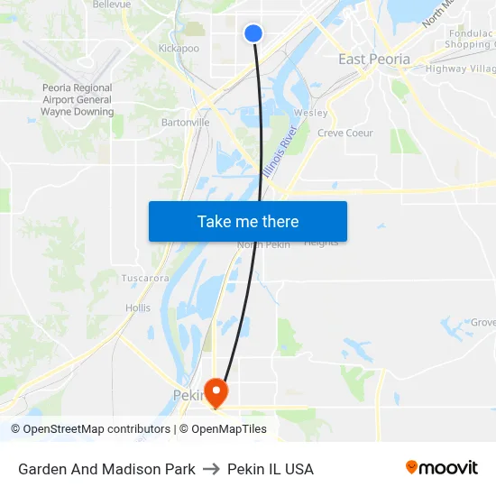 Garden And Madison Park to Pekin IL USA map