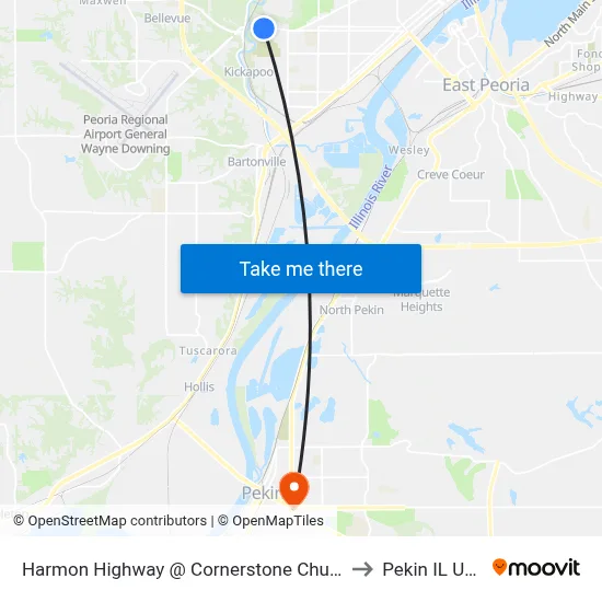 Harmon Highway @ Cornerstone Church to Pekin IL USA map