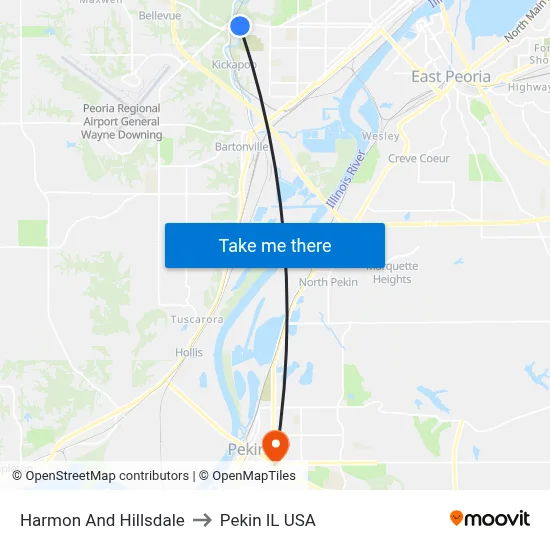Harmon And Hillsdale to Pekin IL USA map