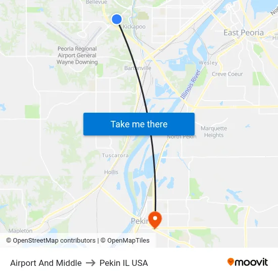 Airport And Middle to Pekin IL USA map