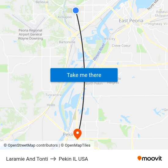 Laramie And Tonti to Pekin IL USA map