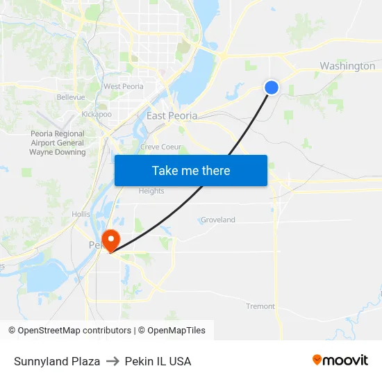 Sunnyland Plaza to Pekin IL USA map