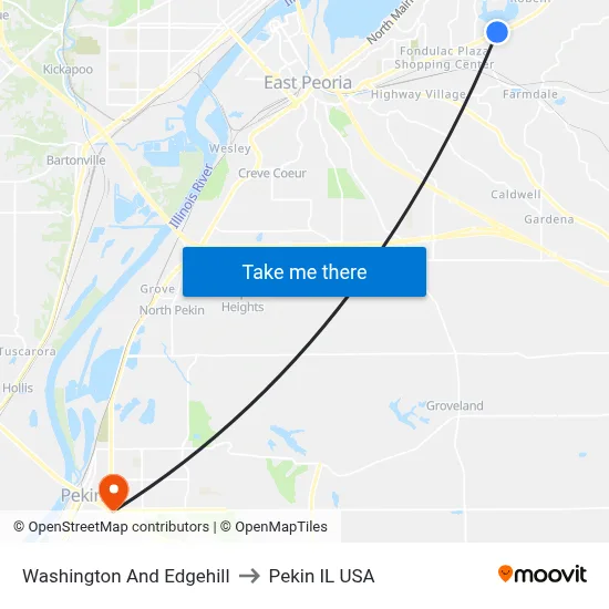 Washington And Edgehill to Pekin IL USA map