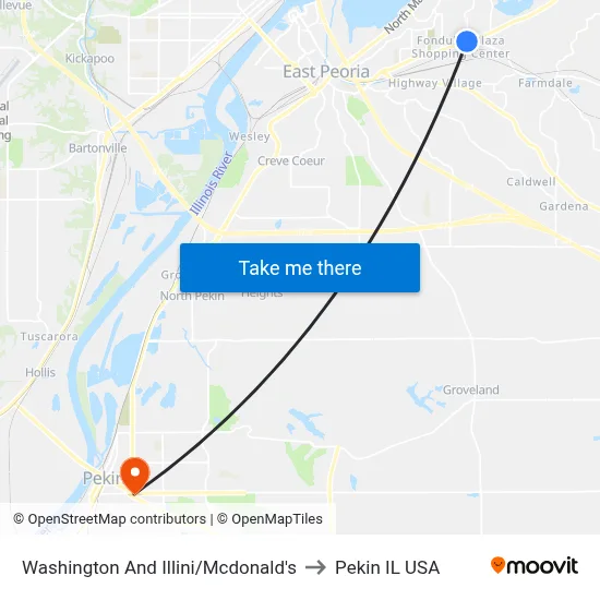 Washington And Illini/Mcdonald's to Pekin IL USA map