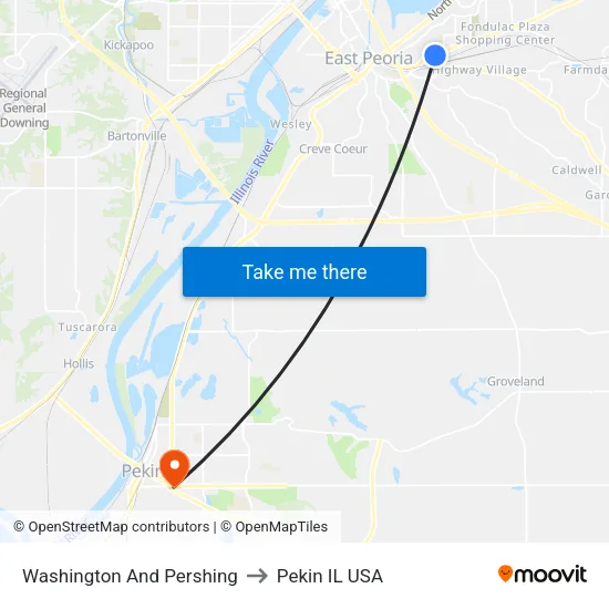 Washington And Pershing to Pekin IL USA map