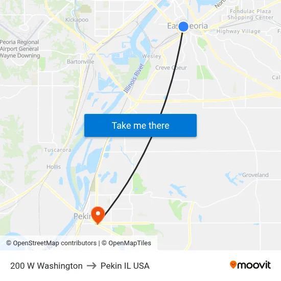 200 W Washington to Pekin IL USA map