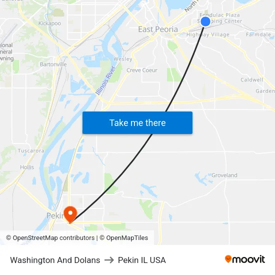 Washington And Dolans to Pekin IL USA map