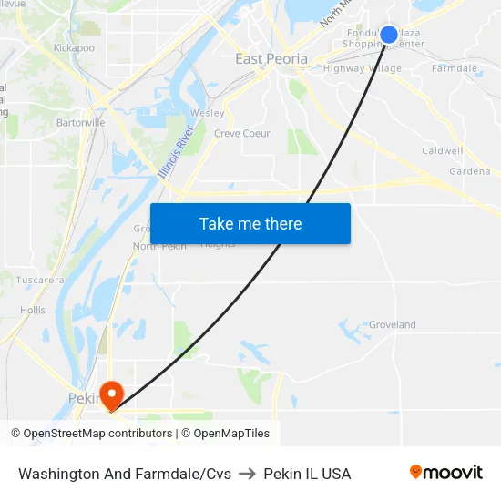 Washington And Farmdale/Cvs to Pekin IL USA map