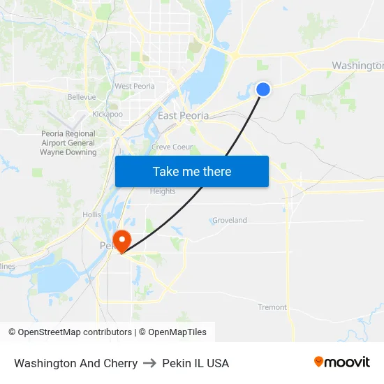 Washington And Cherry to Pekin IL USA map